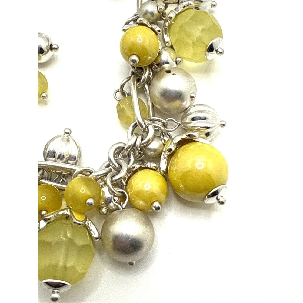Yellow & Silver Bead Cha Cha Cluster Bib Necklace & Earrings Set Y2k Runway